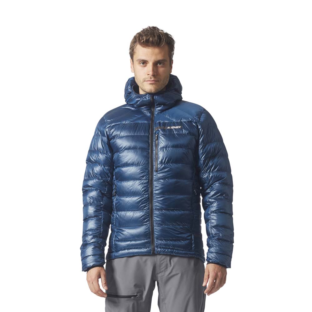 adidas mens terrex climaheat agravic down hooded jacket blue night