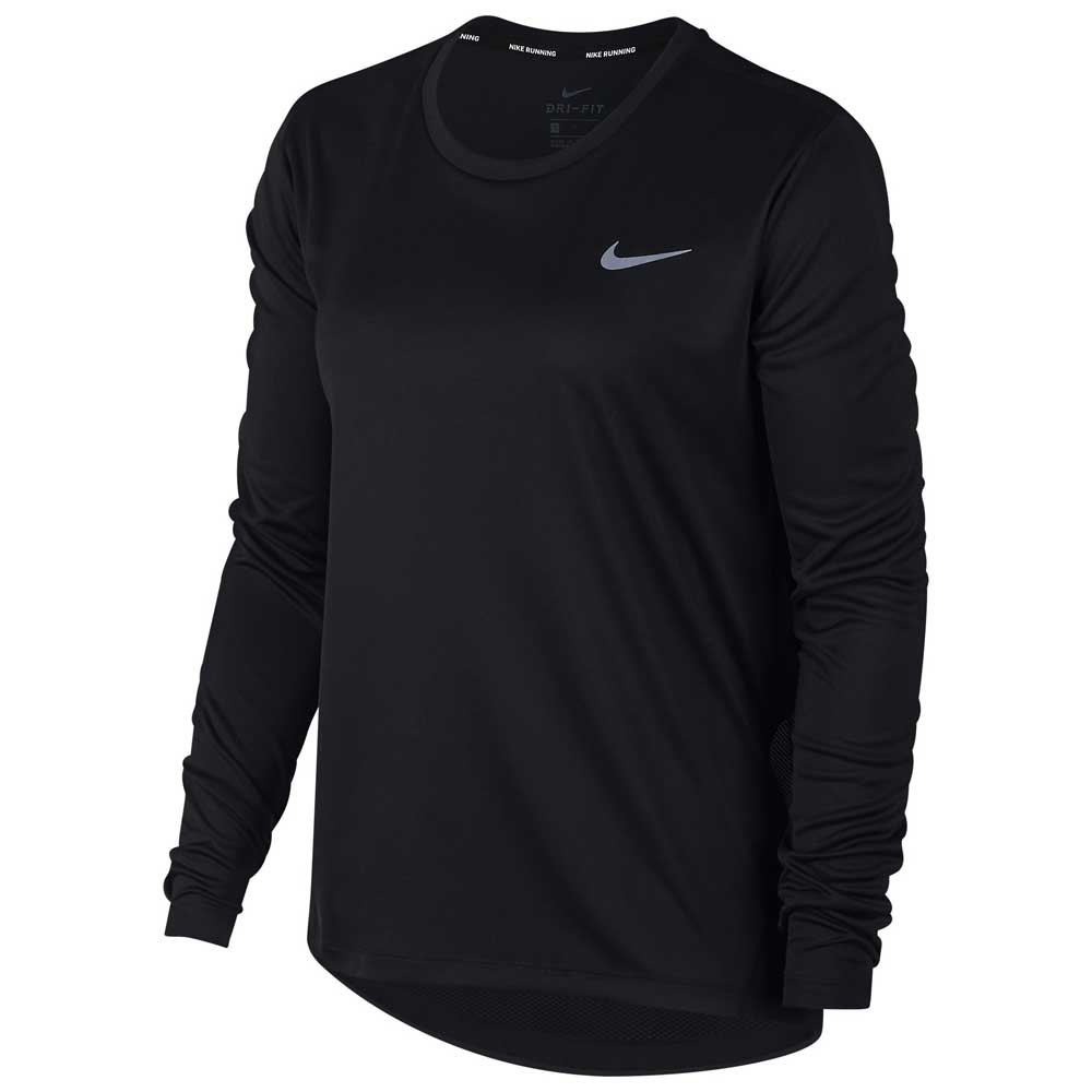 Nike Miler Lange Mouwen T-Shirt Zwart, Rollsecure