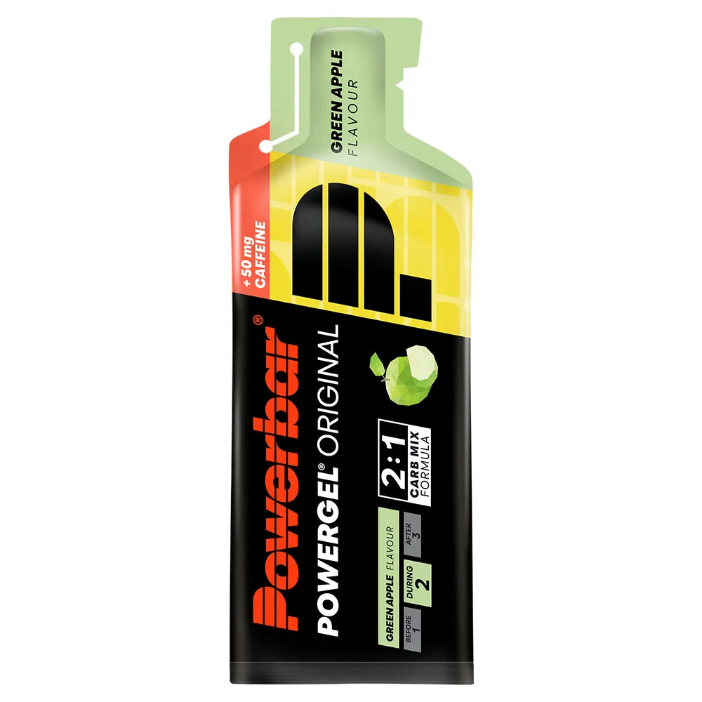 Powerbar PowerGel Caffeine 41g 24 Units Green Apple Energy Gels Box