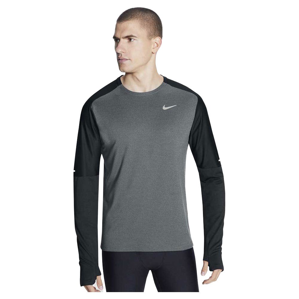 Nike Dri FiElemenCrew Long Sleeve T-Shirt Grey, Runnerinn